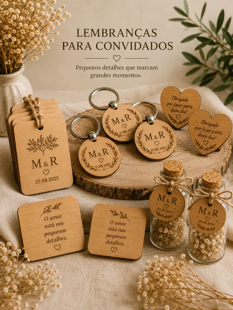 Lembranças para convidados personalizadas em madeira