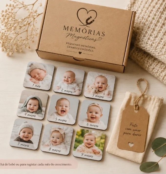 Conjunto de ímanes personalizados com fotografias de bebé